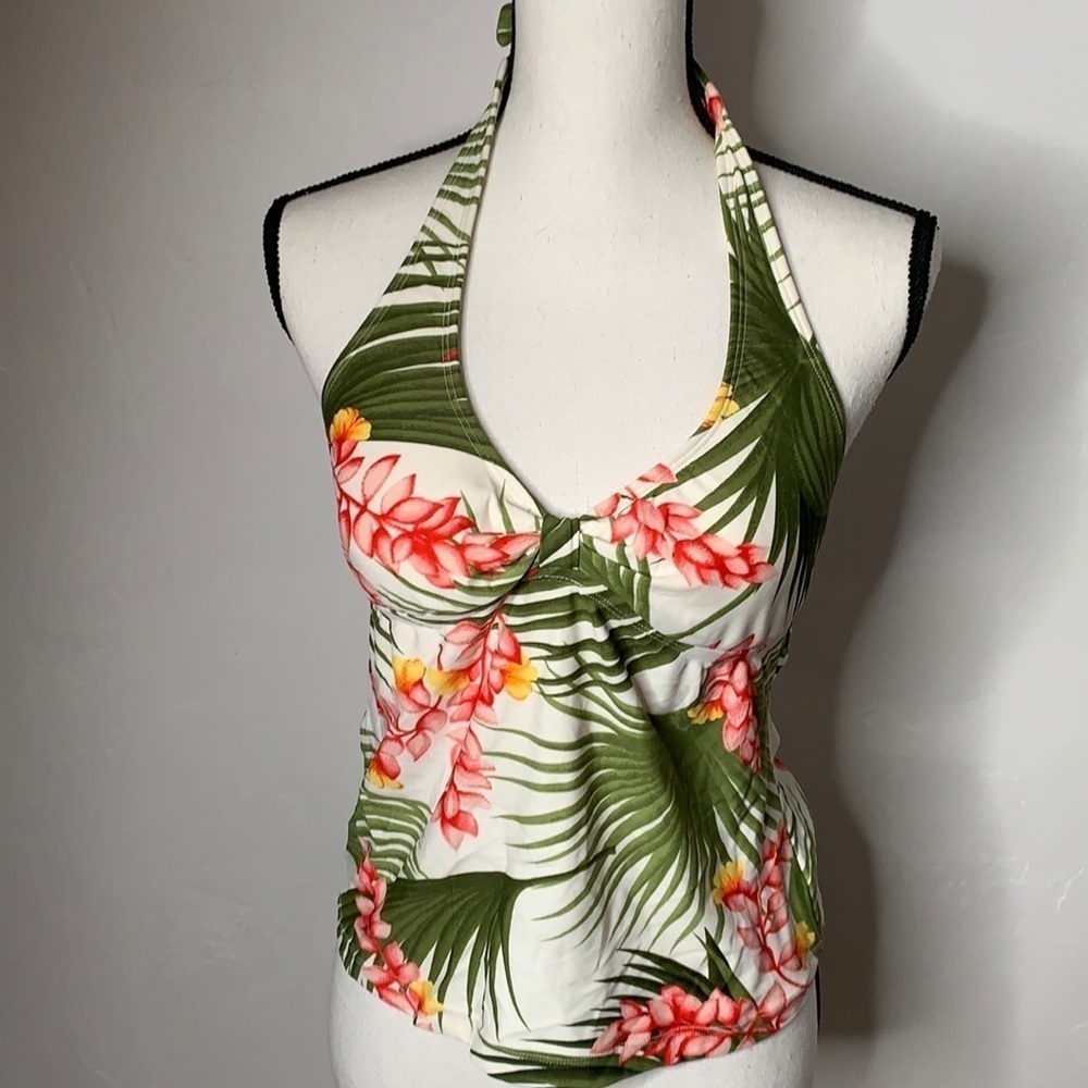 Sun Blush floral Green Red Tropical Hawaiian Print Tankini Sz 14 SW2041